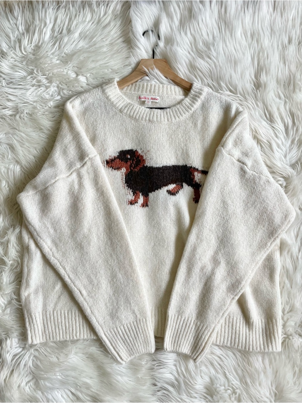 Bailey Rose Women's Cream Soft Ribbed Knit Graphic Dog Lover Sweater Medium NWT - Picture 12 of 16